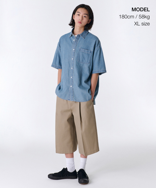 MUSINSA STANDARD（ムシンサスタンダード）の「オーバーサイズ半袖デニムシャツ[ライトインディゴ]（シャツ/ブラウス・メンズ・その他・SMALL/MEDIUM/LARGE/X-LARGE/XX-LARGE）」の2枚目の写真
