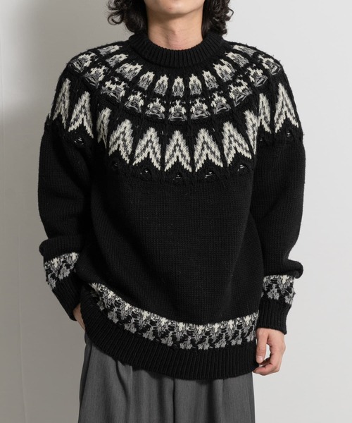 THE GOODLAND MARKET(ザグッドランドマーケット)の「米富繊維 KOUHEN NORDIC KNIT PULLOVER(ニット/セーター・メンズ・ベージュ/ブラック・LARGE)」の2枚目の写真