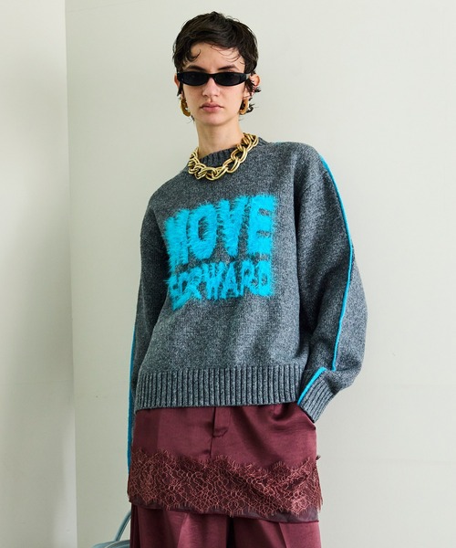 MAISON SPECIAL（メゾンスペシャル）の「MOVE FORWARD logo knit/MOVE FORWARDロゴニット（ニット/セーター・レディース・アイボリー/グレー/ライム/レッド・FREE）」の3枚目の写真