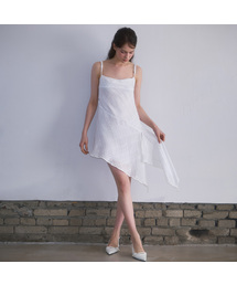 Drape Unbalance Mini Dress [White]