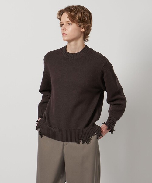 LOEFF(ロエフ)の「<LOEFF>5ゲージ ダメージ ニット プルオーバー UNISEX(ニット/セーター・レディース・ブラック/ダークブラウン・2/0/1)」の9枚目の写真
