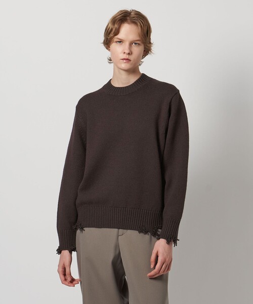 LOEFF(ロエフ)の「<LOEFF>5ゲージ ダメージ ニット プルオーバー UNISEX(ニット/セーター・レディース・ブラック/ダークブラウン・2/0/1)」の10枚目の写真