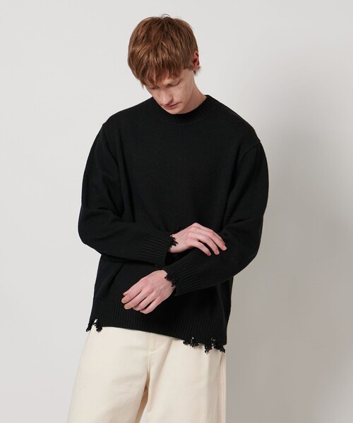 LOEFF(ロエフ)の「<LOEFF>5ゲージ ダメージ ニット プルオーバー UNISEX(ニット/セーター・レディース・ブラック/ダークブラウン・2/0/1)」の12枚目の写真