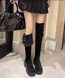 【2WAY・美脚】トラックソールスエードニーハイブーツ