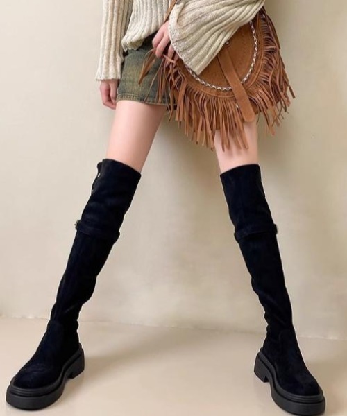SHEPP(シープ)の「【2WAY・美脚】トラックソールスエードニーハイブーツ(ブーツ・レディース・ブラック/ブラウン・M/L)」の3枚目の写真