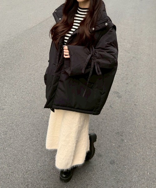 おまめ：2wayリボンダウン ナイロンタフタファイバーダウンリボンジャケット | OUTER,ジャケット