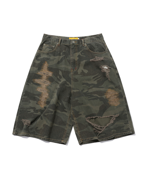 MAINBOOTH(メインブース)の「Destroyed Camo Shorts(VINTAGE KHAKI)(その他パンツ・レディース・その他・1/2/3)」の1枚目の写真