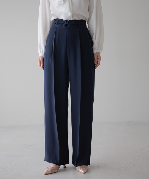 Andemiu（アンデミュウ）の「【WEB限定/T.P.O/2026】ストレートパンツ607876（スラックス・レディース・ネイビー/ブラック系1・LARGE/MEDIUM/SMALL）」の2枚目の写真