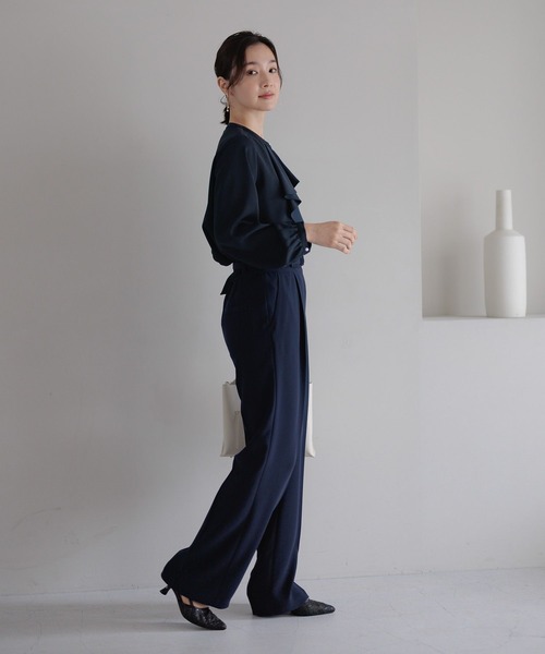 Andemiu（アンデミュウ）の「【WEB限定/T.P.O/2026】ストレートパンツ607876（スラックス・レディース・ネイビー/ブラック系1・LARGE/MEDIUM/SMALL）」の4枚目の写真