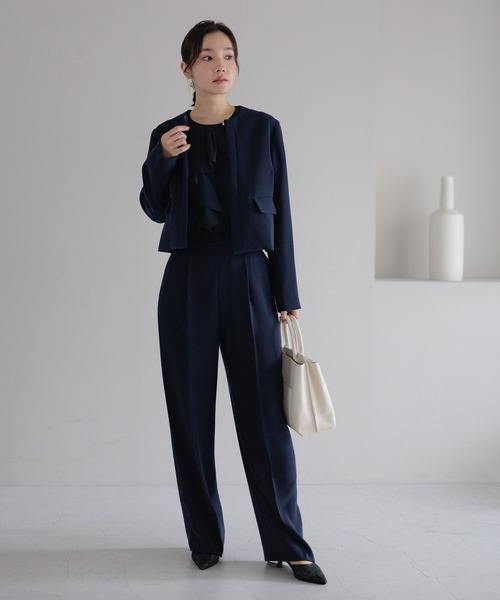 Andemiu（アンデミュウ）の「【WEB限定/T.P.O/2026】ストレートパンツ607876（スラックス・レディース・ネイビー/ブラック系1・LARGE/MEDIUM/SMALL）」の8枚目の写真