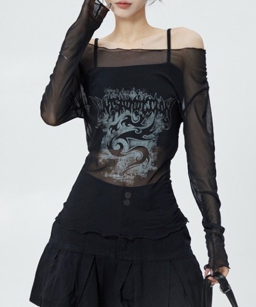 lilful(リルフル)の「【26年春夏新作】フロントデザイン シアーオフショルトップス(Tシャツ/カットソー・レディース・ブラック・S/M)」の8枚目の写真