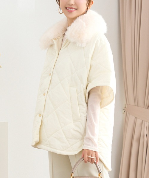 セール】ファー付き キルティング ポンチョ コート Prima Scherrer