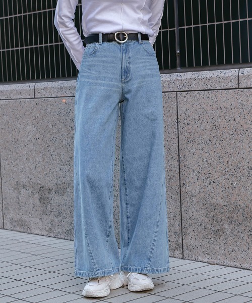 slattgir（スラットジール）の「高身長　サイドＶラインデニムワイドパンツ（トールサイズ）Essenave（その他パンツ・レディース・ブラック/ブルー・88/84/80/76/73/70/67/64）」の10枚目の写真