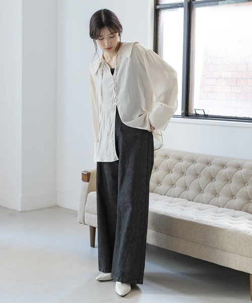 slattgir（スラットジール）の「高身長　サイドＶラインデニムワイドパンツ（トールサイズ）Essenave（その他パンツ・レディース・ブラック/ブルー・88/84/80/76/73/70/67/64）」の11枚目の写真