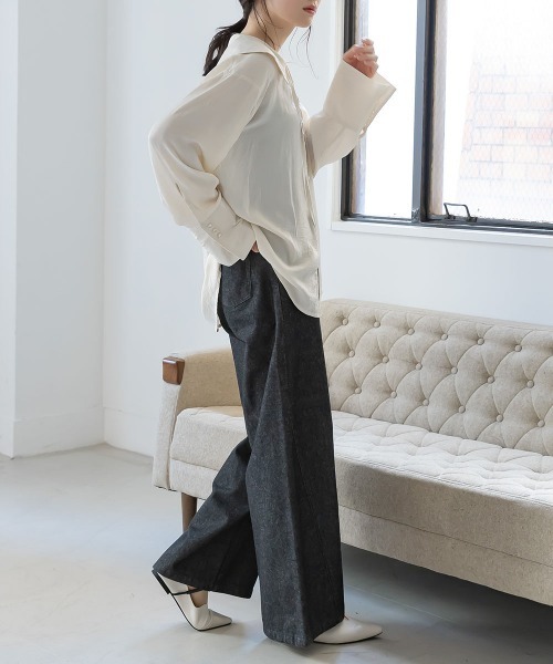 slattgir（スラットジール）の「高身長　サイドＶラインデニムワイドパンツ（トールサイズ）Essenave（その他パンツ・レディース・ブラック/ブルー・88/84/80/76/73/70/67/64）」の12枚目の写真