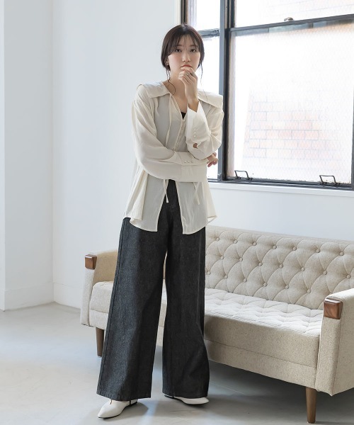 slattgir（スラットジール）の「高身長　サイドＶラインデニムワイドパンツ（トールサイズ）Essenave（その他パンツ・レディース・ブラック/ブルー・88/84/80/76/73/70/67/64）」の13枚目の写真