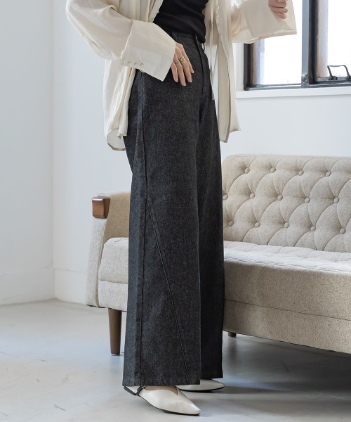 slattgir（スラットジール）の「高身長　サイドＶラインデニムワイドパンツ（トールサイズ）Essenave（その他パンツ・レディース・ブラック/ブルー・88/84/80/76/73/70/67/64）」の14枚目の写真