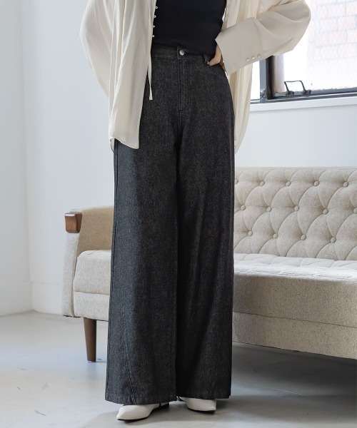 slattgir（スラットジール）の「高身長　サイドＶラインデニムワイドパンツ（トールサイズ）Essenave（その他パンツ・レディース・ブラック/ブルー・88/84/80/76/73/70/67/64）」の15枚目の写真