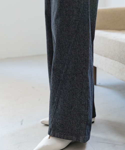 slattgir（スラットジール）の「高身長　サイドＶラインデニムワイドパンツ（トールサイズ）Essenave（その他パンツ・レディース・ブラック/ブルー・88/84/80/76/73/70/67/64）」の21枚目の写真