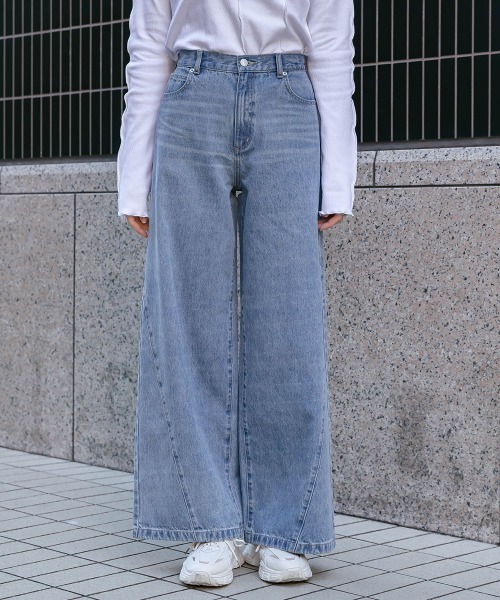 slattgir（スラットジール）の「高身長　サイドＶラインデニムワイドパンツ（トールサイズ）Essenave（その他パンツ・レディース・ブラック/ブルー・88/84/80/76/73/70/67/64）」の22枚目の写真