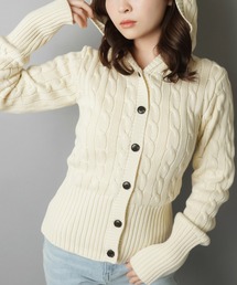 SPINNS | フード付きでこなれ感たっぷり★韓国っぽムード漂うケーブルニットカーデ(カーディガン/ボレロ)