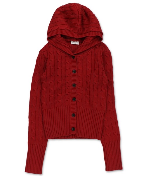 SPINNS（スピンズ）の「フード付きでこなれ感たっぷり★韓国っぽムード漂うケーブルニットカーデ（カーディガン/ボレロ・レディース・ボルドー/ネイビー/グレー/アイボリー・ONESIZE）」の4枚目の写真
