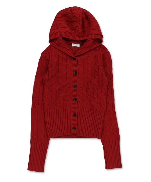SPINNS（スピンズ）の「フード付きでこなれ感たっぷり★韓国っぽムード漂うケーブルニットカーデ（カーディガン/ボレロ・レディース・ボルドー/ネイビー/グレー/アイボリー・ONESIZE）」の7枚目の写真