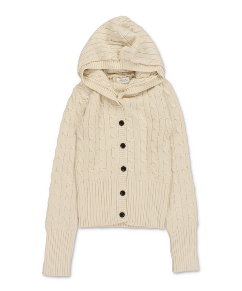 SPINNS（スピンズ）の「フード付きでこなれ感たっぷり★韓国っぽムード漂うケーブルニットカーデ（カーディガン/ボレロ・レディース・ボルドー/ネイビー/グレー/アイボリー・ONESIZE）」の5枚目の写真