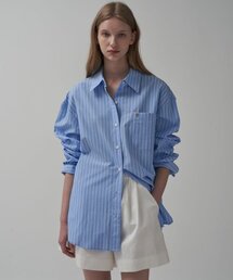 MOTT（モット）の「Basic Box Shirt - Stripe Blue（シャツ/ブラウス）」