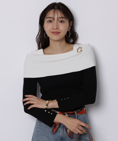 JUSGLITTY（ジャスグリッティー）の「ケープオフショルニット（ニット/セーター・レディース・ピンク系その他/ブラック系その他2/ホワイト/ミント/ブラック系その他・2）」の3枚目の写真