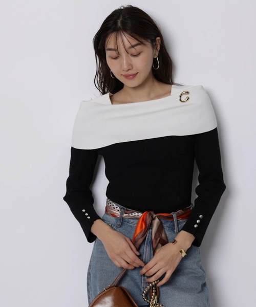 JUSGLITTY（ジャスグリッティー）の「ケープオフショルニット（ニット/セーター・レディース・ピンク系その他/ブラック系その他2/ホワイト/ミント/ブラック系その他・2）」の22枚目の写真