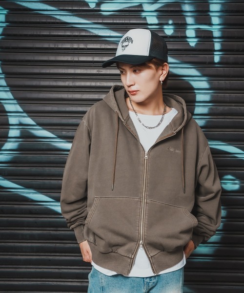 En serio TOKYO（エンソリオトーキョー）の「【SIDEWAYSTANCE】ピグメント裏毛ジップパーカー（パーカー・メンズ・ブラウン/ブラック・SMALL/MEDIUM/X-LARGE/LARGE）」の9枚目の写真