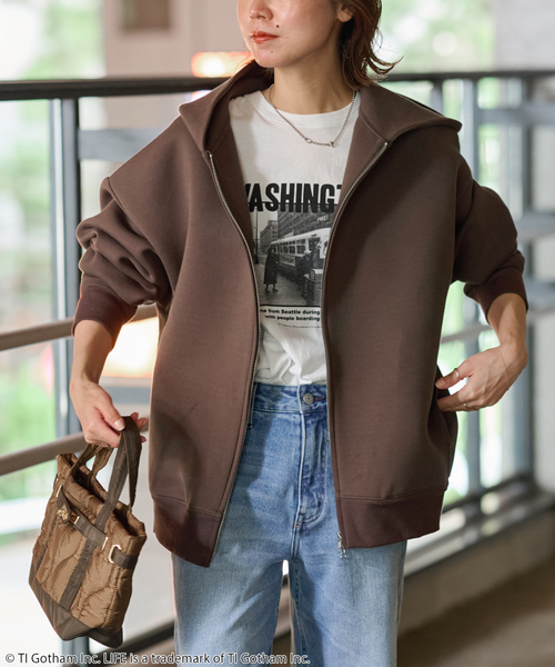 JOURNAL STANDARD relume（ジャーナルスタンダード　レリューム）の「《WEB限定追加4》フーディーブルゾン（パーカー・レディース・チャコールグレー/スミクロ/ブラウン・FREE）」の19枚目の写真