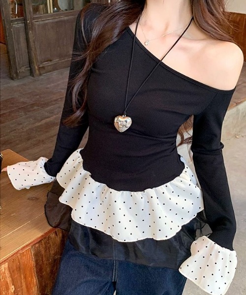SHEENA(シーナ)の「ドットフリルティアードワンショルトップス(Tシャツ/カットソー・レディース・ライトブルー/ブラック・M)」の22枚目の写真