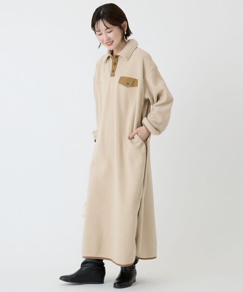 AMERICAN HOLIC(アメリカンホリック)の「ハーフスナップフリースワンピース(ワンピース・レディース・ネイビー/ベージュ/チャコールグレー・FREE)」の1枚目の写真