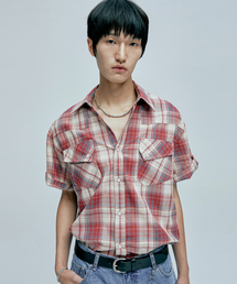 KND（ケイエヌディ）の「RTRプラッドウエスタン半袖シャツレッド（シャツ/ブラウス）」