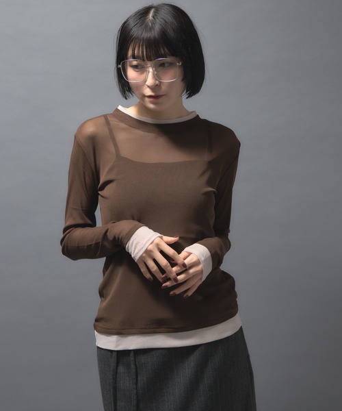 leimn(レイムン)の「レイヤード風シアープルオーバー(Tシャツ/カットソー・レディース・ブラウン/グレー・FREE)」の11枚目の写真