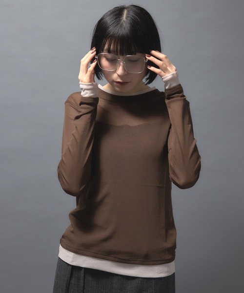 leimn(レイムン)の「レイヤード風シアープルオーバー(Tシャツ/カットソー・レディース・ブラウン/グレー・FREE)」の12枚目の写真