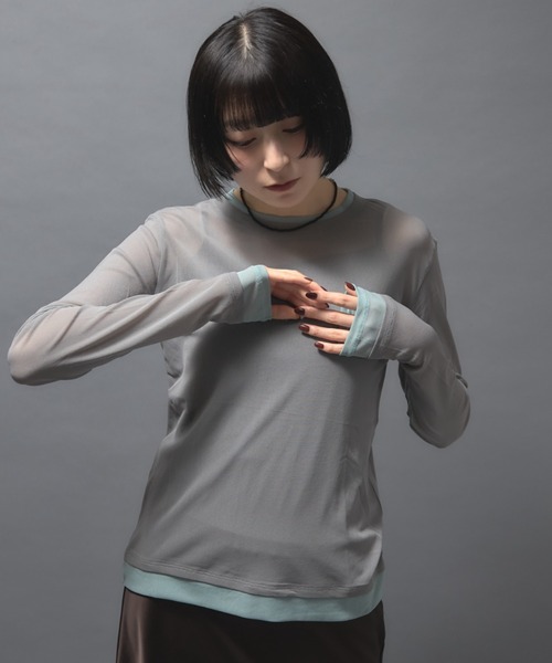 leimn(レイムン)の「レイヤード風シアープルオーバー(Tシャツ/カットソー・レディース・ブラウン/グレー・FREE)」の3枚目の写真
