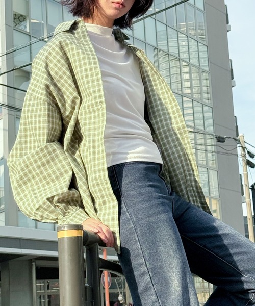 aimoha(アイモハ)の「オーバーサイズチェックシャツ(シャツ/ブラウス・レディース・イエロー/ライトブルー/グリーン・FREE)」の22枚目の写真