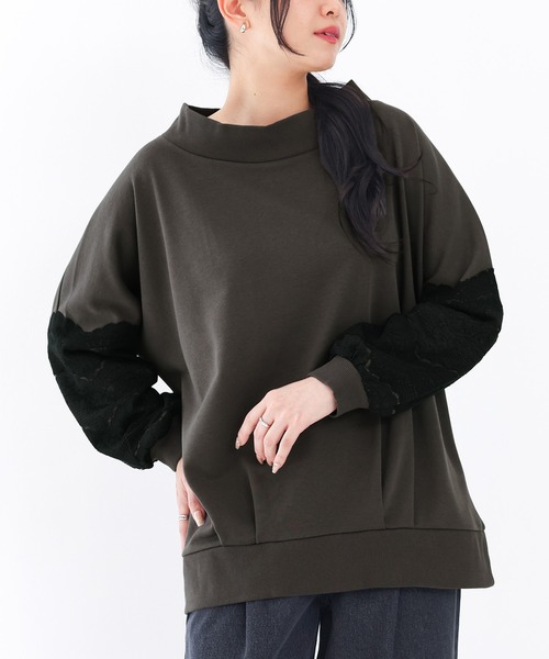 n'OrLABEL（ノアールレーベル）の「『裏毛袖レースプルオーバー』（スウェット・レディース・ブルー/チャコール・FREE）」の2枚目の写真