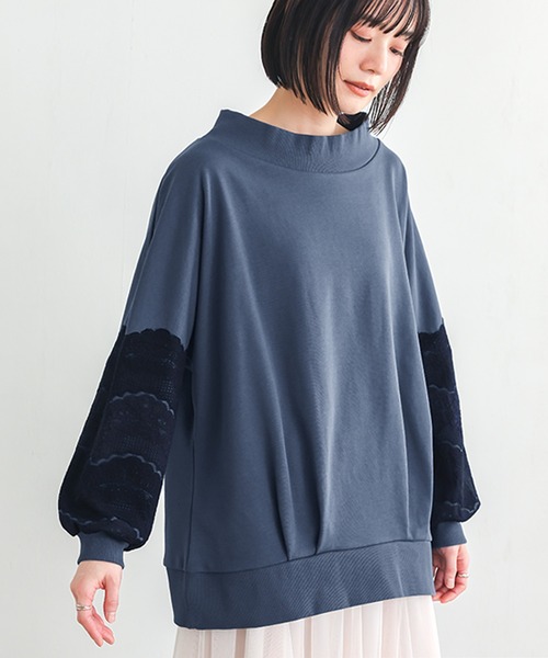 n'OrLABEL（ノアールレーベル）の「『裏毛袖レースプルオーバー』（スウェット・レディース・ブルー/チャコール・FREE）」の3枚目の写真