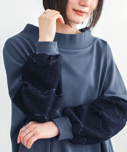 n'OrLABEL（ノアールレーベル）の「『裏毛袖レースプルオーバー』（スウェット・レディース・ブルー/チャコール・FREE）」の15枚目の写真