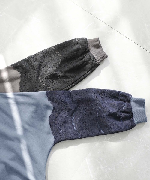 n'OrLABEL（ノアールレーベル）の「『裏毛袖レースプルオーバー』（スウェット・レディース・ブルー/チャコール・FREE）」の14枚目の写真