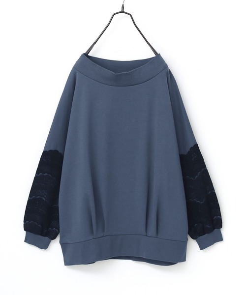 n'OrLABEL（ノアールレーベル）の「『裏毛袖レースプルオーバー』（スウェット・レディース・ブルー/チャコール・FREE）」の5枚目の写真