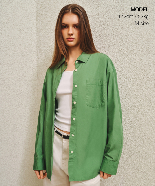 MUSINSA STANDARD WOMAN（ムシンサスタンダードウーマン）の「ウィメンズオーバーサイズウォッシュドポプリンシャツ[グリーン]（シャツ/ブラウス・レディース・その他・LARGE/MEDIUM/SMALL/X-SMALL）」の2枚目の写真