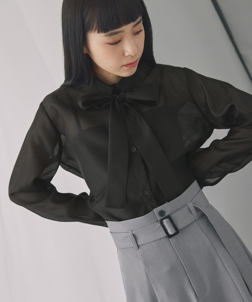 ELUNIS(エルニス)の「シアーボウタイシャツ(シャツ/ブラウス・レディース・グレー/ブラック・FREE)」の13枚目の写真