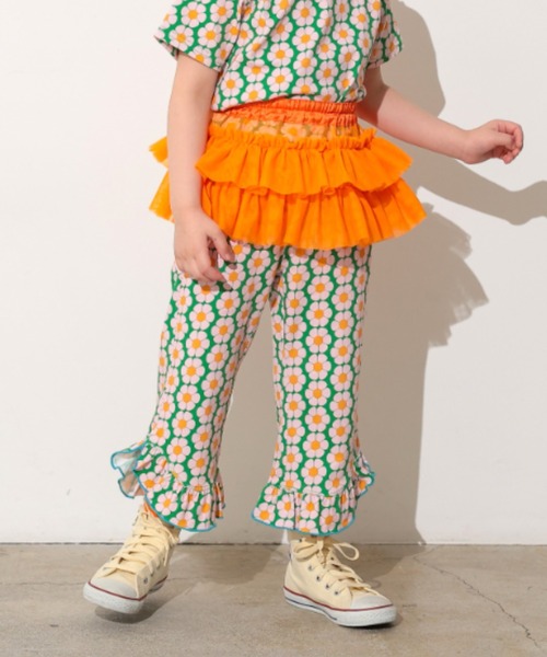 Ocean&Ground(オーシャン&グラウンド)の「レトロパターンフリルパンツ(スウェットパンツ・キッズ・グリーン/パープル/イエロー・90/100/110/120/130/140)」の2枚目の写真