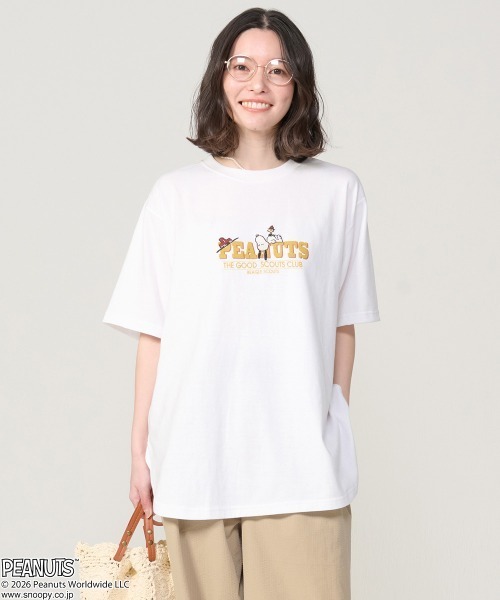 KRIFF MAYER Lady's Collection(クリフメイヤーレディースコレクション)の「【接触冷感・吸水速乾・毛玉防止】スヌーピーAラインT(Tシャツ/カットソー・レディース・チャコール/イエロー/ネイビー/ライトグリーン/カラフル/オフホワイト・MEDIUM/LARGE)」の9枚目の写真