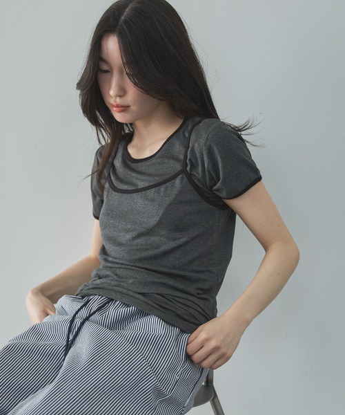 feepur(フェピュール)の「配色リンガーキャミsetTee(Tシャツ/カットソー・レディース・アイボリー/チャコールグレー・MEDIUM)」の2枚目の写真